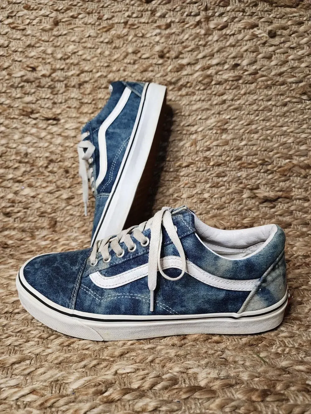 Vans Off The Wall Blue Denim Shoes Women's Size 10.5 Men 9 Sneakers Skater